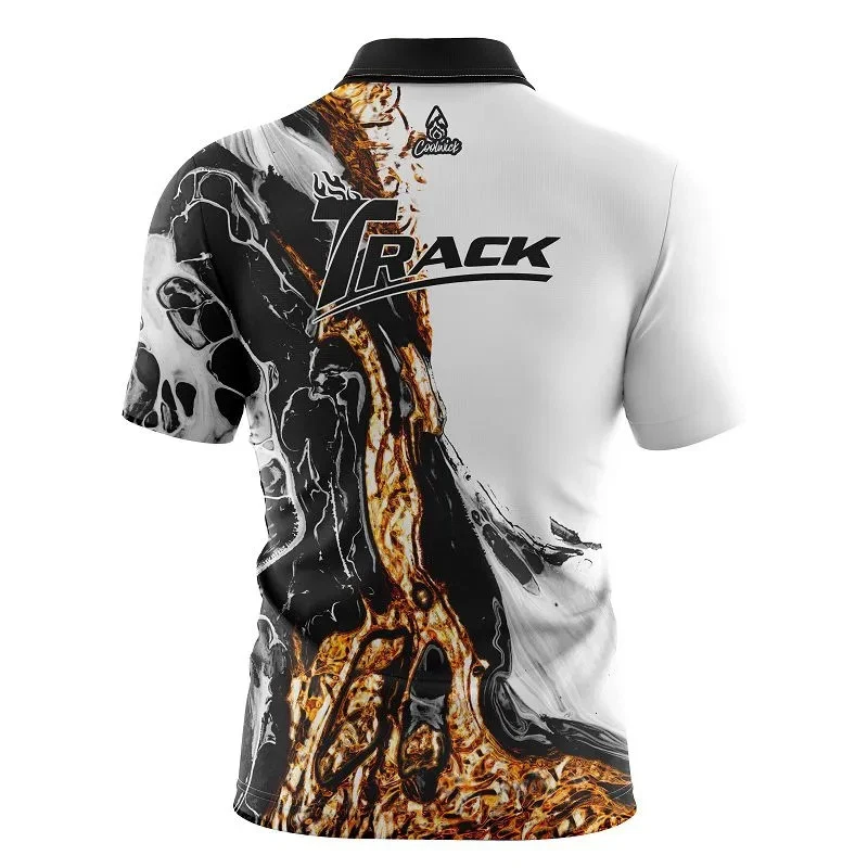 Track Black And Gold Liquid Marble Quick Ship CoolWick Sash Zip Bowling Jersey