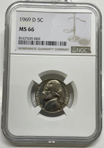 1969-D Jefferson Nickel 5c NGC MS 66 Mint State Uncirculated Coin