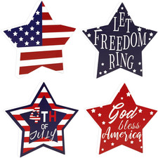 4Th of July Decorations, 4 Pcs Wooden Star Signs Patriotic Wood Star Standing Bl