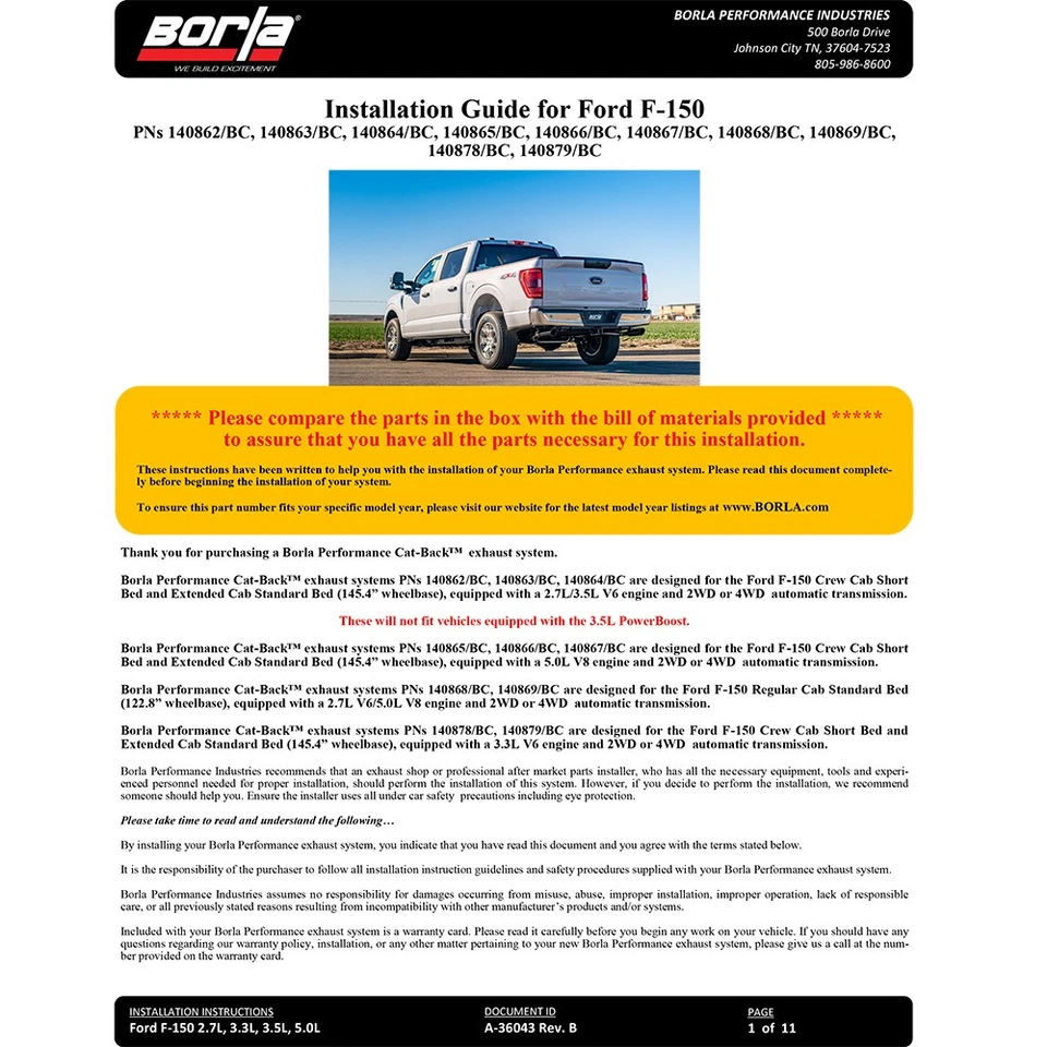 Escape trasero Borla 140864BC ATAK acero inoxidable gato para 21-22 Ford F-150 2,7 L 3,5 L V6 Foto 4 de 4