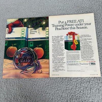 1983 Peachtree PeachText 5000 Christmas Software Vintage Print Ad ATI Bonus