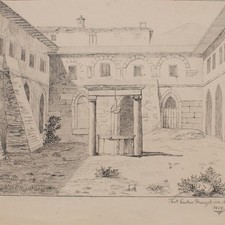Innenhof Alte Ansicht Südeuropa Gustav Stengel signiert Bleistift Zeichnung 1827