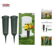 Cemetery Flower Vase with Sturdy Spikes/Stakes 2 Pack Outdoor Artificial or F...