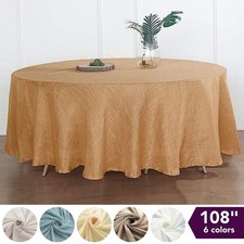 108" Round Premium Faux Burlap Polyester Tablecloth Wedding Table Decorations