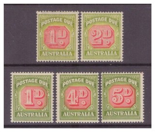 Australia 1944/58 Postage Dues x 5 2 wmk 15 3 no wmk MM/MH SGD120/1 133 135/6