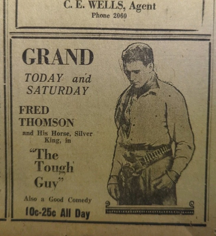 APR 23, 1926 NEWSPAPER #1738- FRED THOMSON IN "THE TOUGH GUY" MOVIE AD 