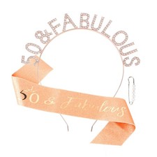 50th Birthday Sash Rhinestone "50  Fabulous" Headband Kit Gift for Women