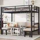 Full over Full Size Pull-out Metal Bunk Bed Convertible Bunk Bed Couch w/Rails