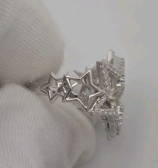 925 Sterling Silver Multi Star Ring Starbust Dazz… - image 7