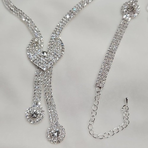 Set 3 pezzi donna strass argento moda ballo festa gioielli eleganti nuovi - Foto 9 di 9