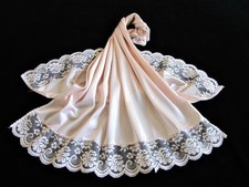 Vintage Waist Slip Silky Nylon S Pinky-Beige Ecru Lace Hem Side Slits Half Slip