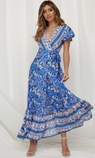 Zesica Floral Cotton Blend V-Neck Flutter Sleeve Maxi Wrap Dress. Size Small.