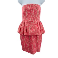 Zara Woman Pink & Beige Lace Strapless Peplum Cocktail Dress Women Sz M