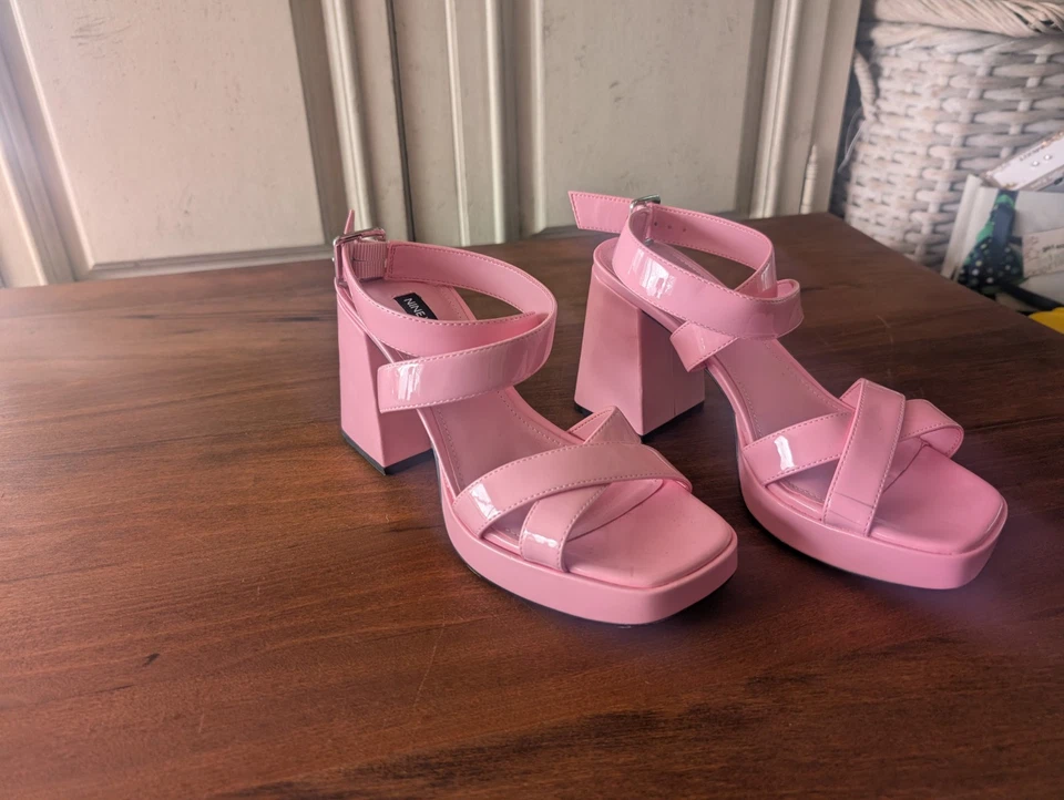 Nine West Womens Pink Tackle3 Open Toe Block Heel Sandals w/Ankle Strap, Size 7M - Image 3 of 4