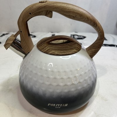 Poliviar Tea Kettle Grey White Wooden Handle