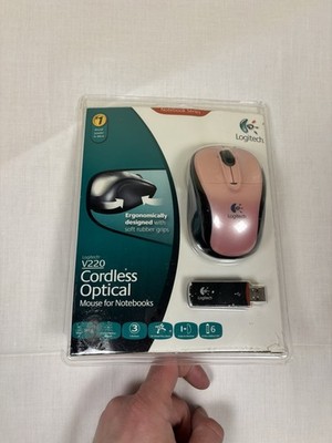Logitech V220 Wireless Optical Mouse Pink Black USB Ergonomic Scroll Wheel