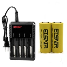 2PCS ETSAIR 26650 Battery 12800mAh 3.7V Li-ion Rechargeable Cell +4 Slot Charger