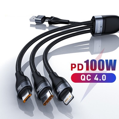Baseus USB C Ladekabel 3 in 1 für Samsung Iphone Handy 100W QC4.0 Micro Type C