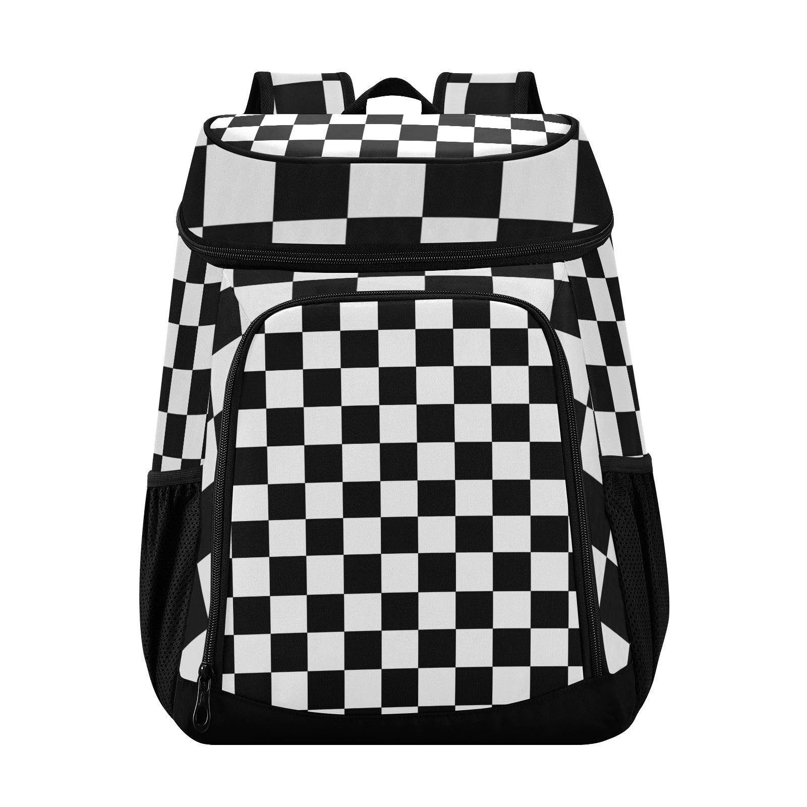 Black White Checkered Insulated Leakproof Beach Cooler Backpack 3 Can