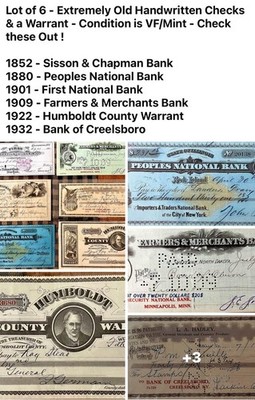 * Very Old Mint - (6) Banks Checks *