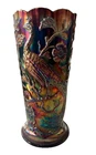 Fenton Black Marigold Amethyst Peacock Vase 1980 W768 Carnival 8”Collectable