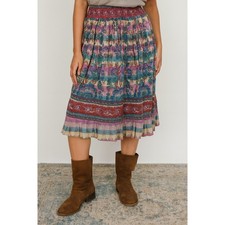 Womens Gypsy Midi Skirt Size L/XL 34"-38" Floral Stripe Boho Ruffle Whimsigoth