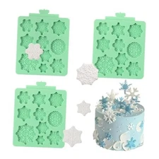  3D Snowflake Silicone Mold,Christmas Chocolate Molds,Snowflake Fondant 3 Pcs