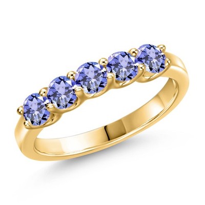 18K Yellow Gold Plated Silver Tanzanite Wedding-Bands Ring For Women | 0.90