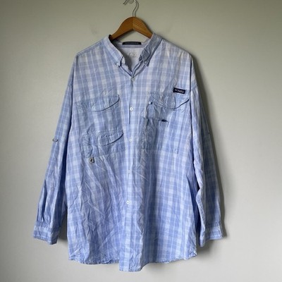 Columbia PFG Button Down Shirt Top Blue Plaid Long Sleeve Performance Men's XXL