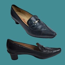 Salvatore Ferragamo Sport Black Leather Block Heel Women Shoes 9.5B Italy VTG