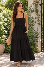Nine West Black Tiered Maxi Dress – Size Small With Adjustable Straps