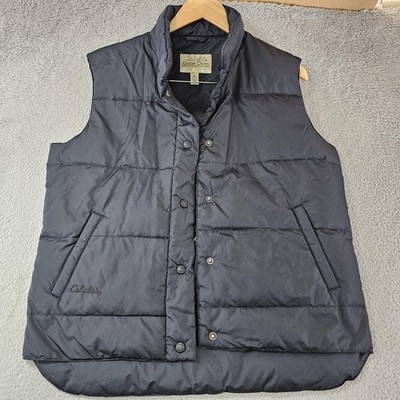 Cabelas Goose Down Vest Mens Medium Black Snap Puffer Quilted Outdoor Warm