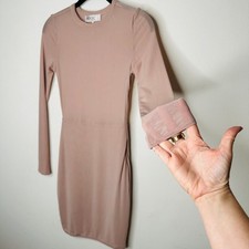 House of CB Light Pink Sheer Long Sleeve Bodycon Side Zip High Neck Dress XS