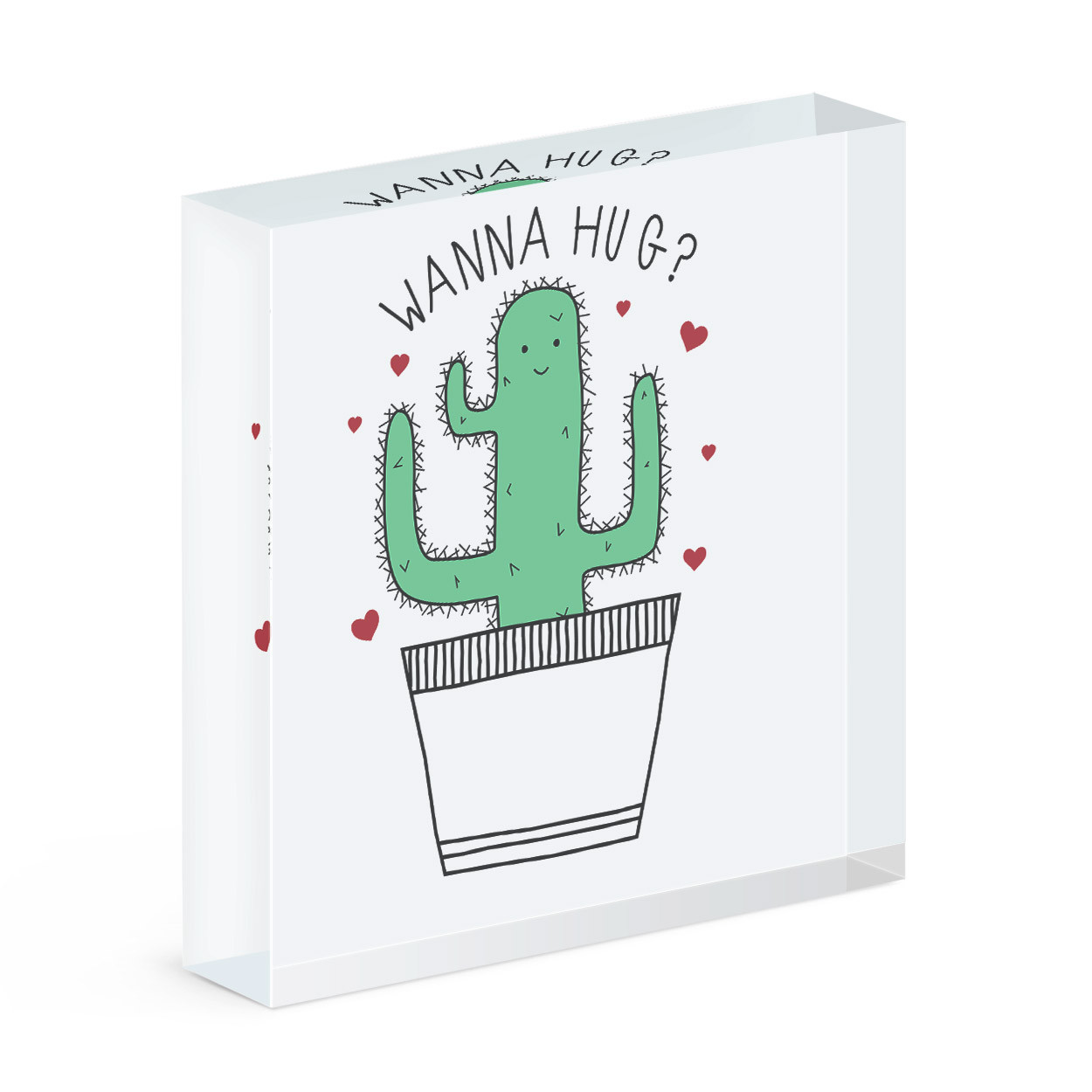 Cactus Wanna Hug Acrylic Photo Block Frame Valentines Day Funny