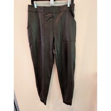 Spanx Faux Leather Jogger Pants Black High Rise Pockets XL TG Stretch Vegan