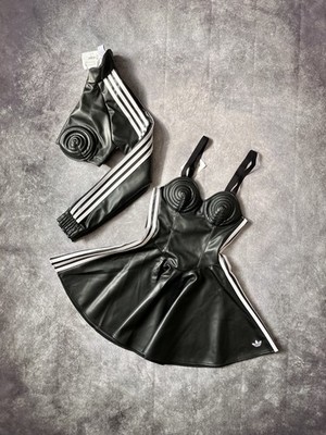 Adidas x Jeremy Scott Faux Leather Dress + Cropped Jacket Set   Black   XS   Rar