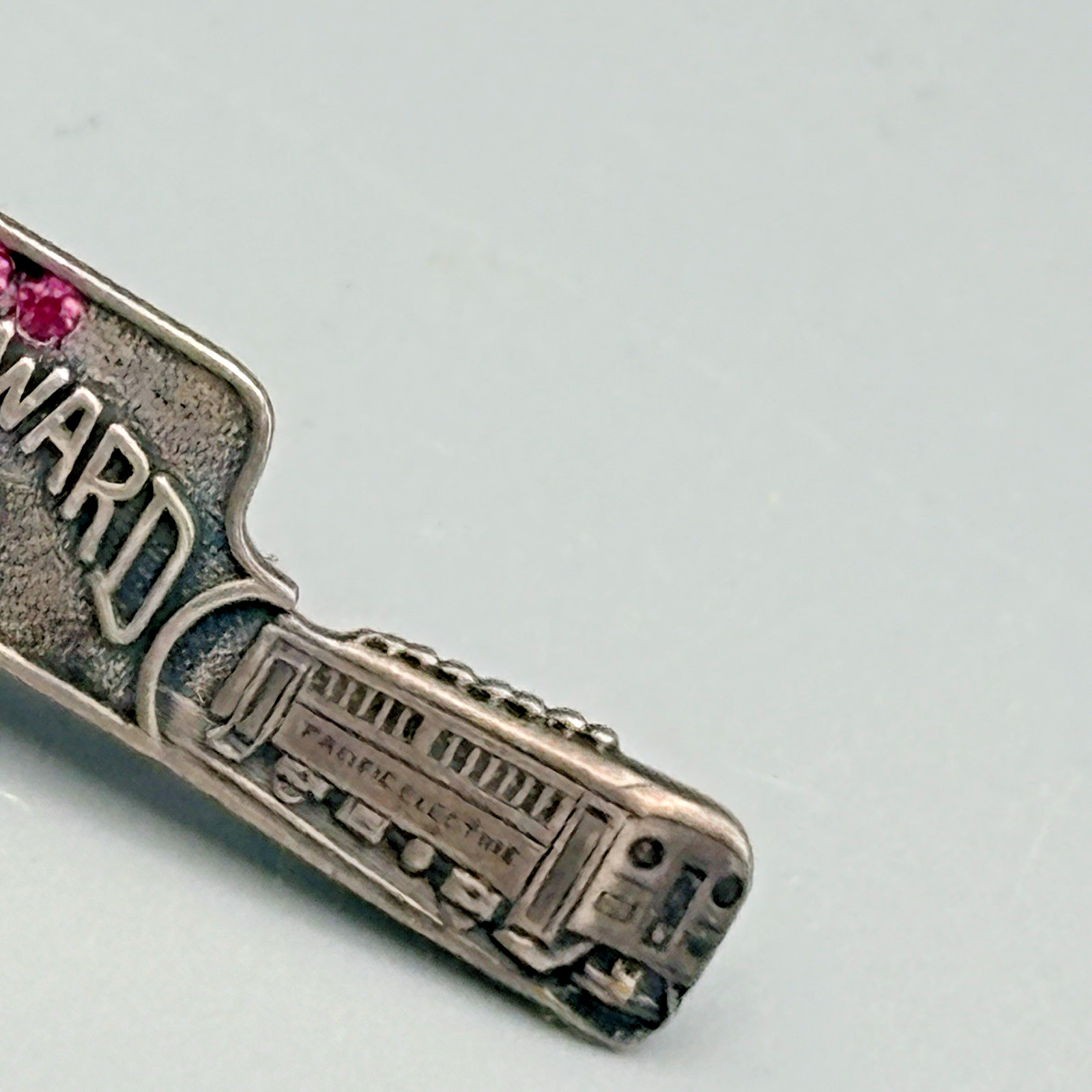 Sterling Silver Pacific Electric Rail Lines Safety Award Tie Clip Enamel Rubies
