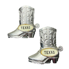 Vintage Western Sliver Metal Cowboy Boots w/ Spurs Salt Pepper Shakers - TEXAS