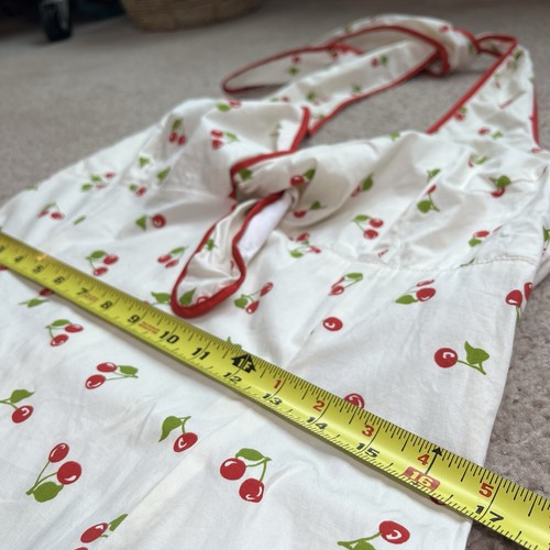 Retro Pinup Halter White Summer Dress Midi Cherry Print All Over Size L Cotton - Picture 5 of 14