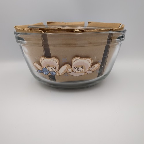 3 VTG Anchor Hocking"THEODORE TEDDYBEAR" Mixing Bowl Set.1qt.1.5qt.2.5 Tienshan