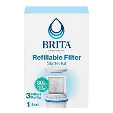 Brita Refillable Water Filtration Starter 1 Reusable Filter Shell and 3 Refills
