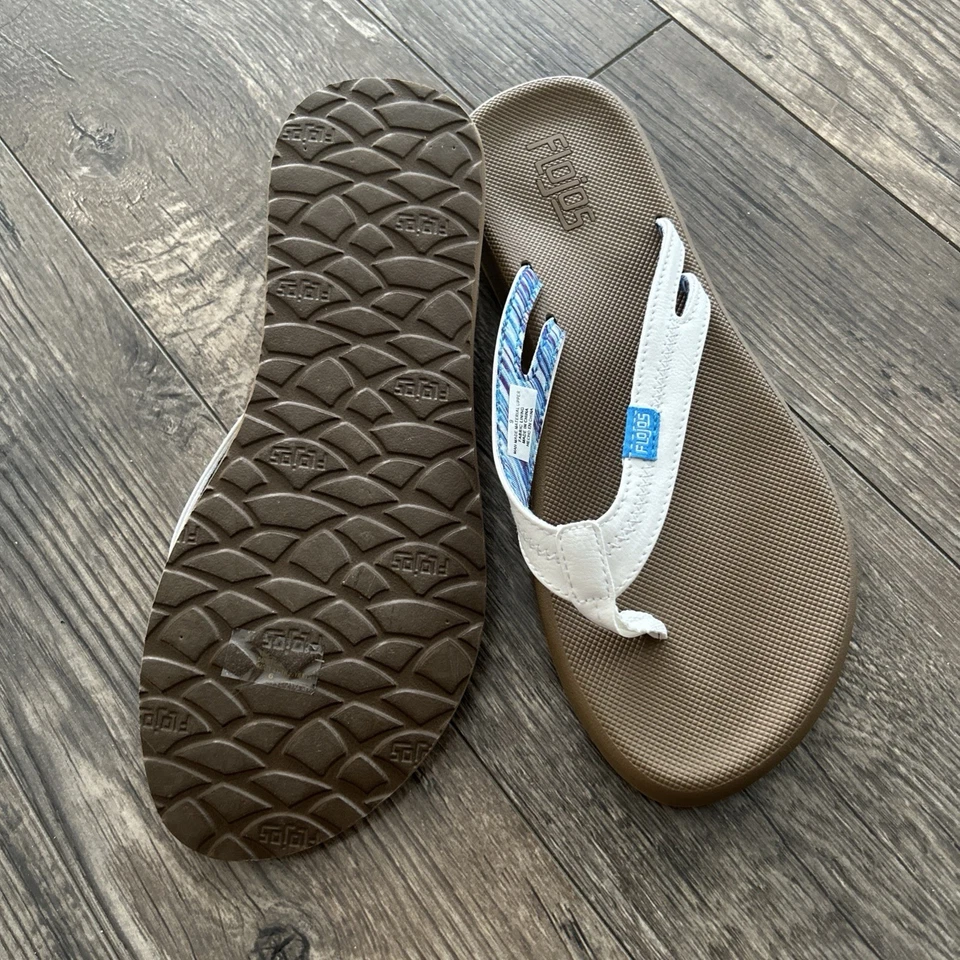 Sandalias Flojos para mujer talla 9 blancas/azules con logotipo Foto 3 de 4