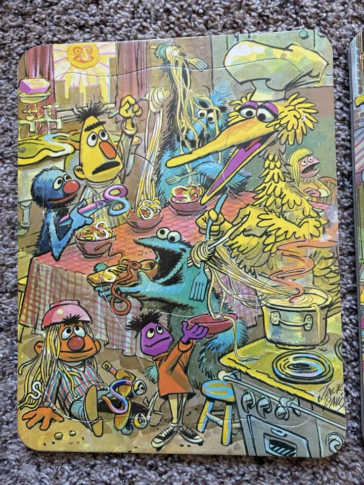 Vintage Sesame Street Tray Puzzles Illustrated Signed JACK DAVIS Lot Of 3 - Image 2 of 4