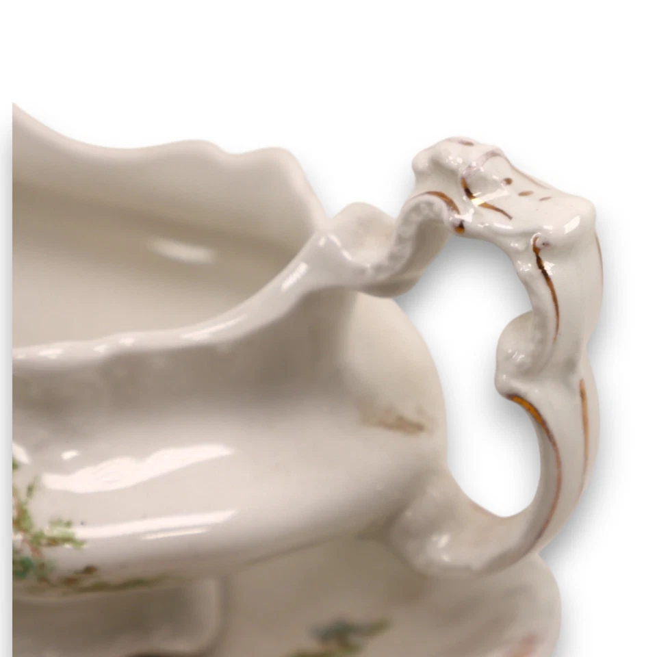 Johnson Bros Gravy Boat con placa base Meakin porcelana a juego C. 1900 Foto 2 de 4
