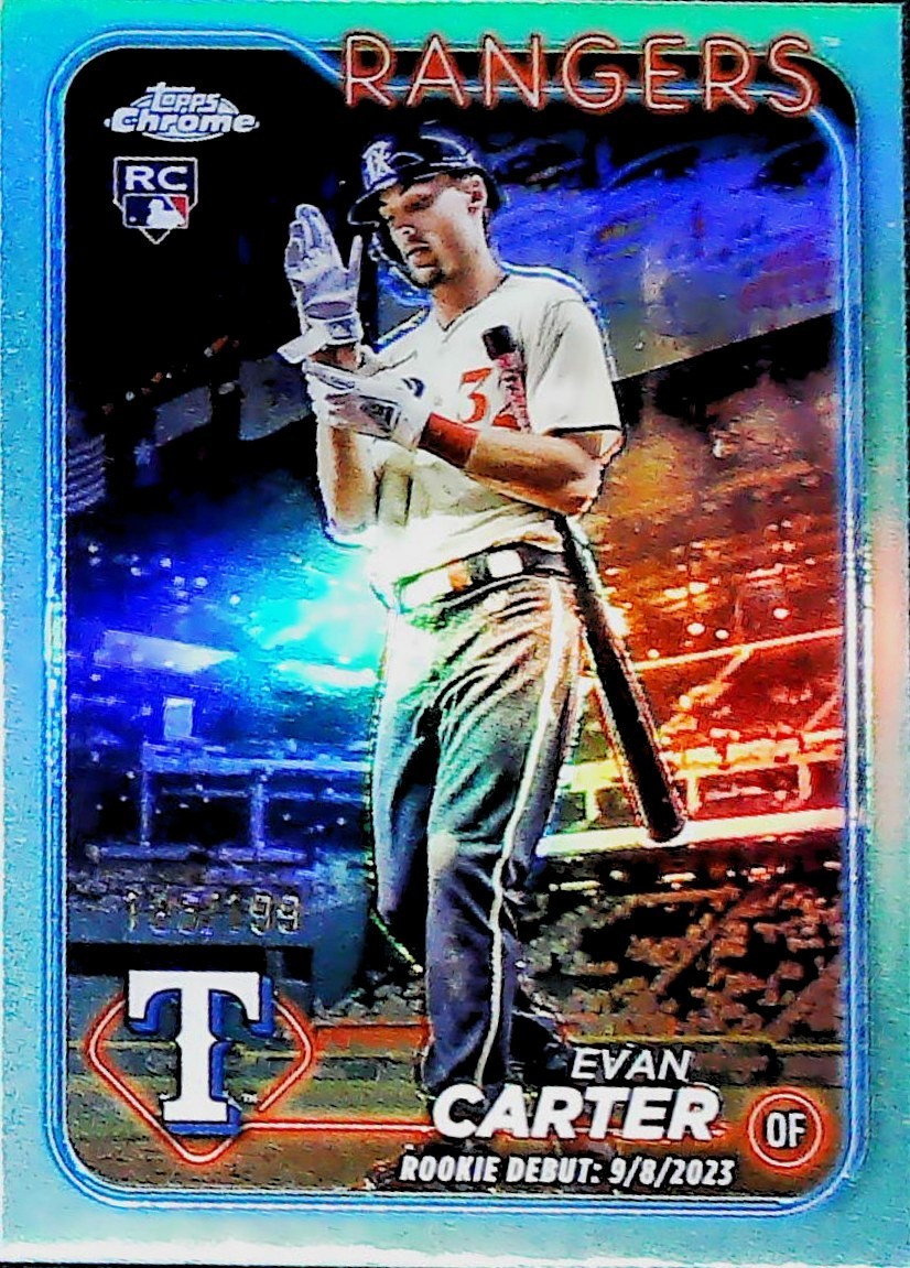 2024 TOPPS CHROME AQUA REFRACTOR /199 USC199 EVAN CARTER TEXAS RANGERS