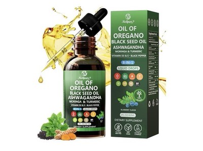 Oil of Oregano with Black Seed Oil with Ashwagandha, Vegan Friendly, 2 Fl Oz