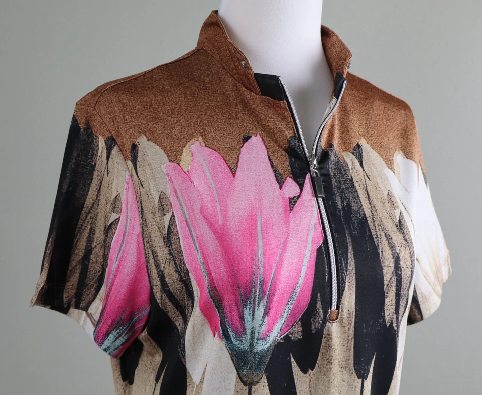 JAMIE SADOCK 115 美元弹力花卉高尔夫运动 1/2 拉链上衣,尺寸 M — 第 3/4 张图片