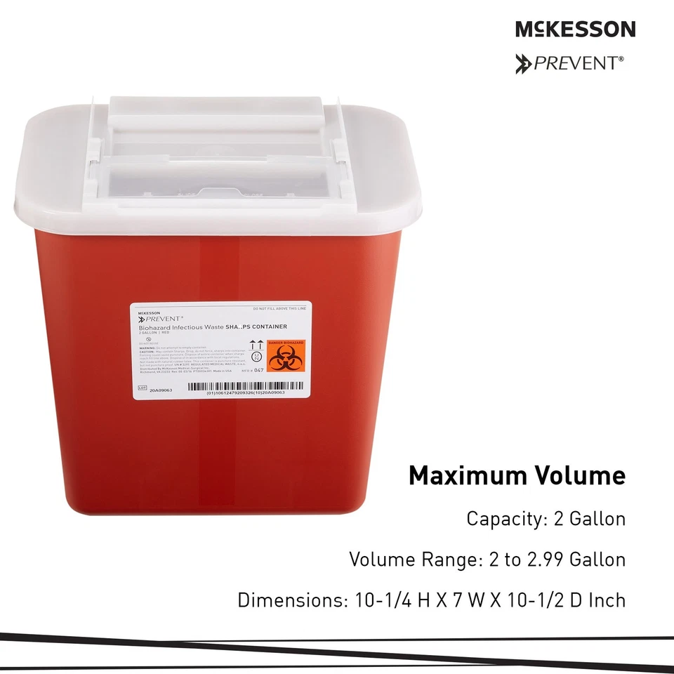 Recipiente McKesson Prevent Sharps 2 gal. Estojo de entrada horizontal de 20 - Imagem 2 de 4