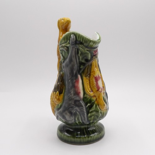 Olfaire Portugal Majolica Style Hunting Themed Game Rabbit Dog Handle Pitcher Ju - Picture 7 of 21