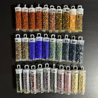 Glass Seed Bead Lot 30 Tubes - Delica Earth, Blue & Metallic Palette - NOS